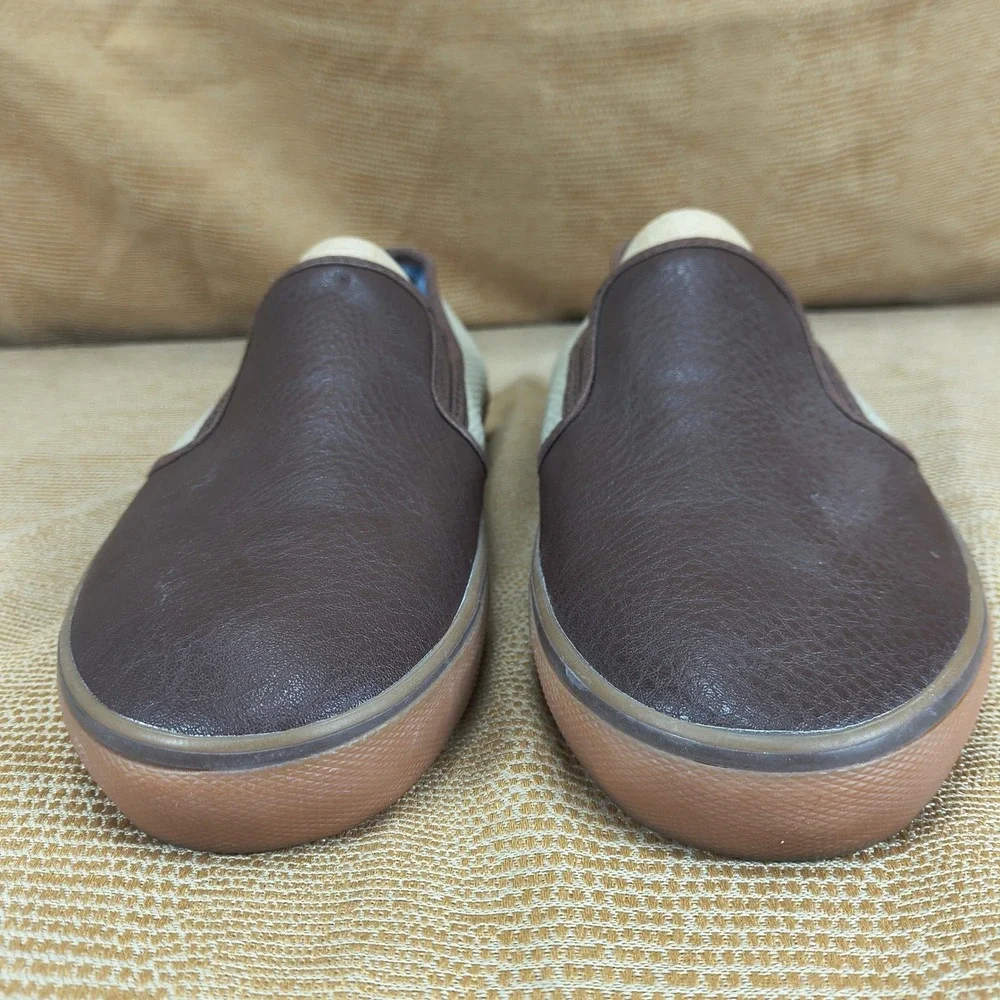 Tommy Bahama Mens Brown PU Leather Textile Slip‎ On Loafers Shoes TB7F00149 10.5